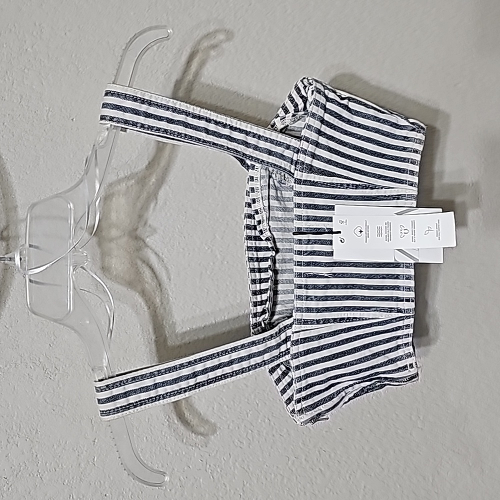 Zara Women's XS Blue Denim Striped Crop Top with Side Zip - Picture 3 of 4